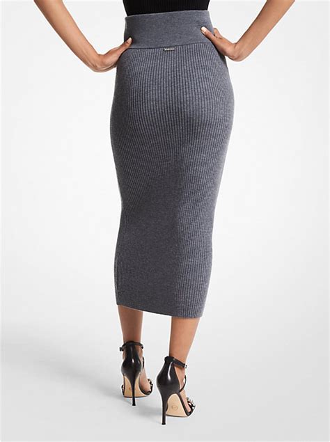 michael michael kors ribbed stretch merino wool blend midi skirt|Ribbed Merino Wool Blend Pencil Skirt .